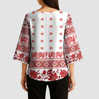 Antique Croatia Folk Embroidery Inspired Pattern Kimono Sleeve Blouse Roses and Peacocks - Wonder Print Shop