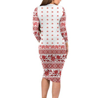 Antique Croatia Folk Embroidery Inspired Pattern Long Sleeve Bodycon Dress Roses and Peacocks - Wonder Print Shop