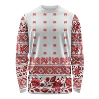 Antique Croatia Folk Embroidery Inspired Pattern Long Sleeve Shirt Roses and Peacocks - Wonder Print Shop