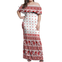 Antique Croatia Folk Embroidery Inspired Pattern Off Shoulder Maxi Dress Roses and Peacocks - Wonder Print Shop