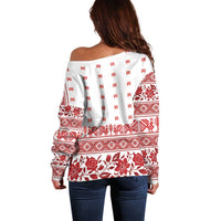 Antique Croatia Folk Embroidery Inspired Pattern Off Shoulder Sweater Roses and Peacocks - Wonder Print Shop