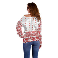 Antique Croatia Folk Embroidery Inspired Pattern Off Shoulder Sweater Roses and Peacocks - Wonder Print Shop