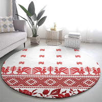 Antique Croatia Folk Embroidery Inspired Pattern Round Carpet Roses and Peacocks - Wonder Print Shop