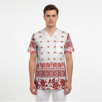 Antique Croatia Folk Embroidery Inspired Pattern Scrub Top Roses and Peacocks - Wonder Print Shop