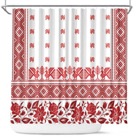 Antique Croatia Folk Embroidery Inspired Pattern Shower Curtain Roses and Peacocks - Wonder Print Shop