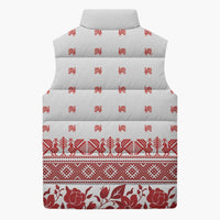 Antique Croatia Folk Embroidery Inspired Pattern Sleeveless Puffer Jacket Roses and Peacocks - Wonder Print Shop