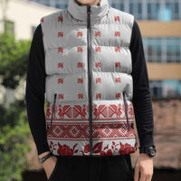 Antique Croatia Folk Embroidery Inspired Pattern Sleeveless Puffer Jacket Roses and Peacocks - Wonder Print Shop