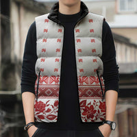 Antique Croatia Folk Embroidery Inspired Pattern Sleeveless Puffer Jacket Roses and Peacocks - Wonder Print Shop