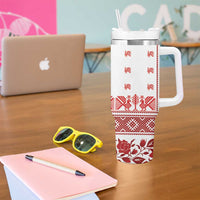 Antique Croatia Folk Embroidery Inspired Pattern Tumbler With Handle Roses and Peacocks - Wonder Print Shop