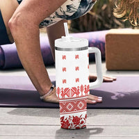 Antique Croatia Folk Embroidery Inspired Pattern Tumbler With Handle Roses and Peacocks - Wonder Print Shop