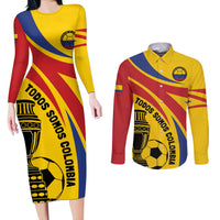 Colombia Football Custom Couples Matching Long Sleeve Bodycon Dress and Long Sleeve Button Shirt Todos Somos Colombia LT7 - Wonder Print Shop