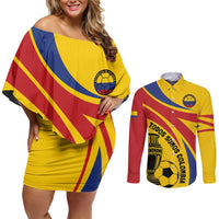 Colombia Football Custom Couples Matching Off Shoulder Short Dress and Long Sleeve Button Shirt Todos Somos Colombia LT7 - Wonder Print Shop