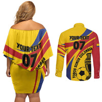 Colombia Football Custom Couples Matching Off Shoulder Short Dress and Long Sleeve Button Shirt Todos Somos Colombia LT7 - Wonder Print Shop