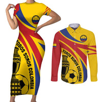 Colombia Football Custom Couples Matching Short Sleeve Bodycon Dress and Long Sleeve Button Shirt Todos Somos Colombia LT7 - Wonder Print Shop