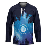Perseid Meteor Shower Hockey Jersey Starry Sky Above The Trees