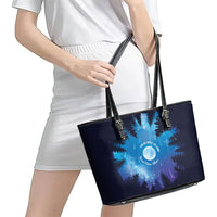 Perseid Meteor Shower Leather Tote Bag Starry Sky Above The Trees