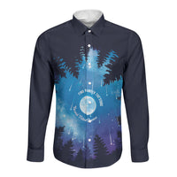 Perseid Meteor Shower Long Sleeve Button Shirt Starry Sky Above The Trees