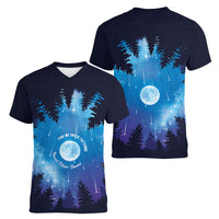Perseid Meteor Shower Women V-Neck T-Shirt Starry Sky Above The Trees