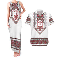 Ukraine Vyshyvanka Inspired Patterns Couples Matching Tank Maxi Dress and Hawaiian Shirt White