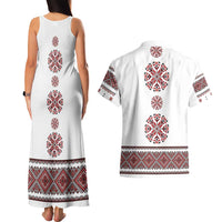 Ukraine Vyshyvanka Inspired Patterns Couples Matching Tank Maxi Dress and Hawaiian Shirt White