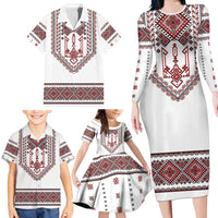Ukraine Vyshyvanka Inspired Patterns Family Matching Long Sleeve Bodycon Dress and Hawaiian Shirt White