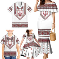 Ukraine Vyshyvanka Inspired Patterns Family Matching Mermaid Dress and Hawaiian Shirt White