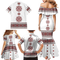 Ukraine Vyshyvanka Inspired Patterns Family Matching Mermaid Dress and Hawaiian Shirt White