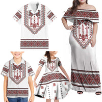 Ukraine Vyshyvanka Inspired Patterns Family Matching Off Shoulder Maxi Dress and Hawaiian Shirt White