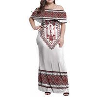 Ukraine Vyshyvanka Inspired Patterns Family Matching Off Shoulder Maxi Dress and Hawaiian Shirt White