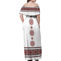 Ukraine Vyshyvanka Inspired Patterns Family Matching Off Shoulder Maxi Dress and Hawaiian Shirt White