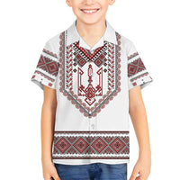 Ukraine Vyshyvanka Inspired Patterns Family Matching Off Shoulder Maxi Dress and Hawaiian Shirt White