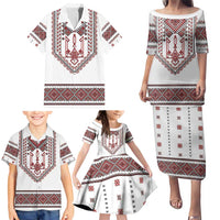 Ukraine Vyshyvanka Inspired Patterns Family Matching Puletasi and Hawaiian Shirt White
