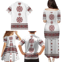 Ukraine Vyshyvanka Inspired Patterns Family Matching Puletasi and Hawaiian Shirt White