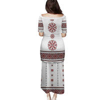 Ukraine Vyshyvanka Inspired Patterns Family Matching Puletasi and Hawaiian Shirt White