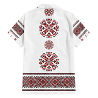 Ukraine Vyshyvanka Inspired Patterns Family Matching Short Sleeve Bodycon Dress and Hawaiian Shirt White