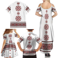 Ukraine Vyshyvanka Inspired Patterns Family Matching Summer Maxi Dress and Hawaiian Shirt White