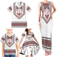 Ukraine Vyshyvanka Inspired Patterns Family Matching Tank Maxi Dress and Hawaiian Shirt White