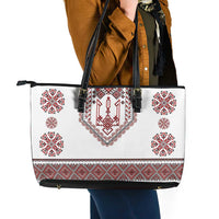 Ukraine Vyshyvanka Inspired Patterns Leather Tote Bag White
