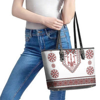 Ukraine Vyshyvanka Inspired Patterns Leather Tote Bag White