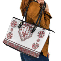 Ukraine Vyshyvanka Inspired Patterns Leather Tote Bag White