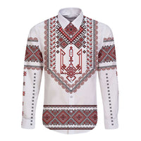 Ukraine Vyshyvanka Inspired Patterns Long Sleeve Button Shirt White