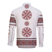 Ukraine Vyshyvanka Inspired Patterns Long Sleeve Button Shirt White