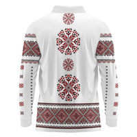 Ukraine Vyshyvanka Inspired Patterns Long Sleeve Polo Shirt White