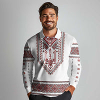 Ukraine Vyshyvanka Inspired Patterns Long Sleeve Polo Shirt White