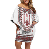 Ukraine Vyshyvanka Inspired Patterns Off Shoulder Short Dress White