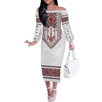 Ukraine Vyshyvanka Inspired Patterns Off The Shoulder Long Sleeve Dress White