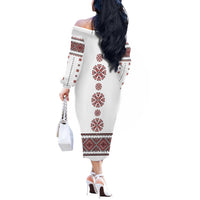 Ukraine Vyshyvanka Inspired Patterns Off The Shoulder Long Sleeve Dress White