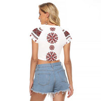 Ukraine Vyshyvanka Inspired Patterns Raglan Cropped T Shirt White