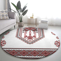 Ukraine Vyshyvanka Inspired Patterns Round Carpet White