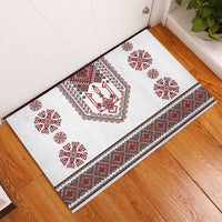Ukraine Vyshyvanka Inspired Patterns Rubber Doormat White